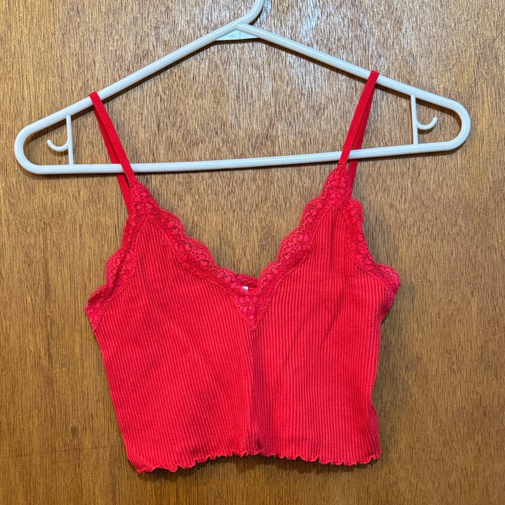 Red Lace Trim Cami Top